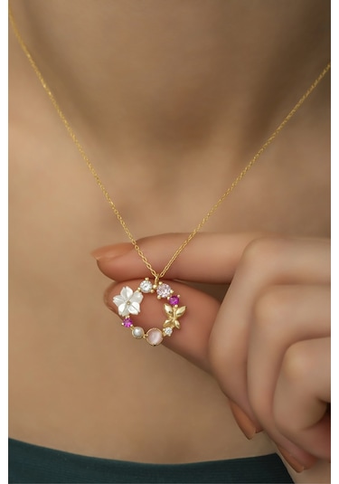 Nereze 925 Ayar Gümüş Manolya Çiçeği Detay Bahar Çiçeği Kolye