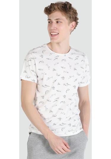 Colins Regular Fit Bisiklet Yaka Baskılı Beyaz Erkek Kısa Kol Tişört Cl1064349 Beyaz