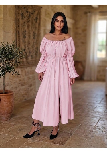 Tuseja Büzgülü Elbise Pembe