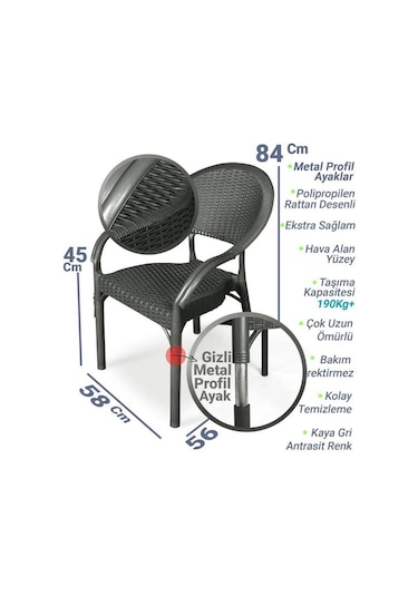 Bambu Siyah 90x150 Cm Camlı Rattan Bahçe Balkon Masa Takımı Siyah