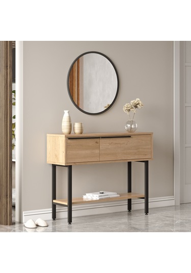 Robin Home Lidya Dresuar Aynalı Kapaklı Metal Ayaklı Sepet Kahverengi