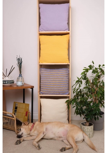 Peraluna Luxury Pıllow Simli Çizgili Triko Yastık Kılıfı 45x45 Cm Açık Lila/gold - Açık Lila