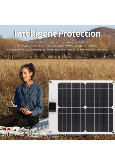 Tongxida Monokristal Silisyum Güneş Paneli 15w - 5v/12v Çift Çıkışlı Telefon Akü Şarj Cihazı Beyaz, 320x275mm