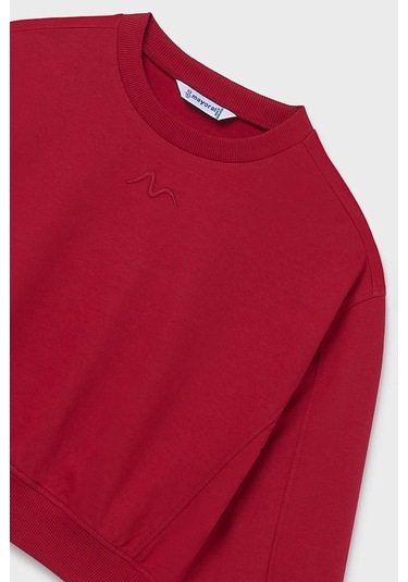 Kız Çocuk Nakış İşlemeli Kısa Kesim Sweatshirt - Kırmızı Kırmızı