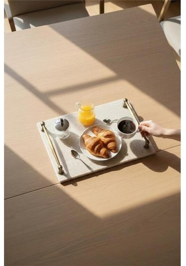 Akayev Traverten Rustik 30x20 Cm Tepsi Beyaz