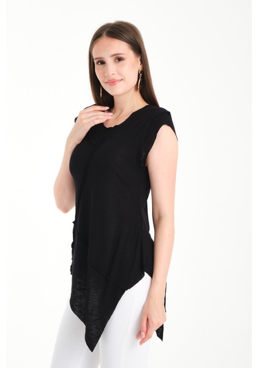 Asimetrik Penye Bluz Siyah