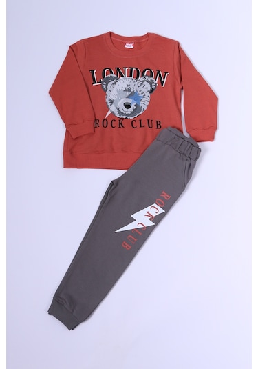 Erkek Çocuk Eşofman Takımı Baskılı Ribanalı C35 Kiremit