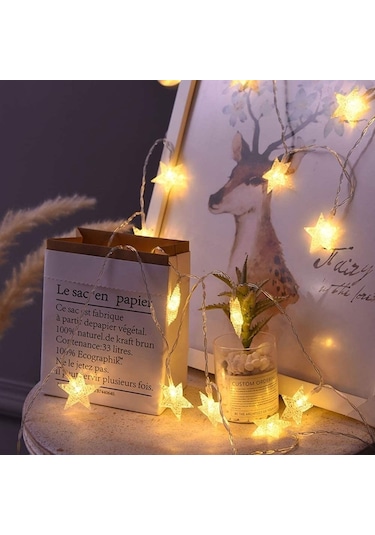 Yıldız Led Dize 3 M Sarı Işık Dekoratif Led Aydınlatma Pilli Ağaç