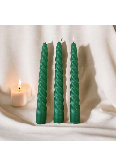 Denic 3 lü Yeşil   İtalyan Burgulu   Şamdan Mum  Kıvrımlı Mum