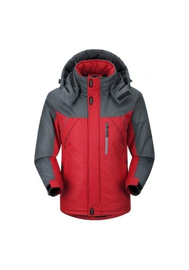 Outdoor Rüzgar Su Geçirmez Kalın Polar Kapüşonlu Mont Kırmızı