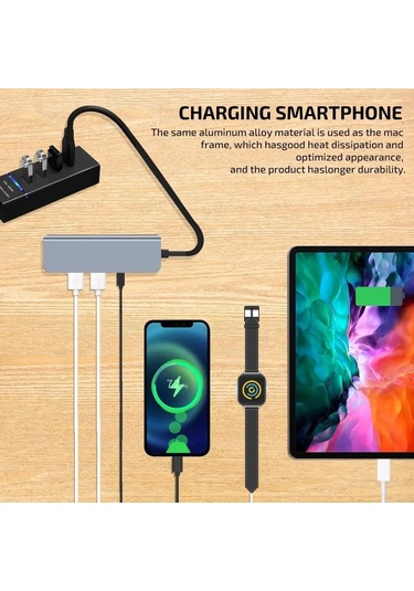 2'si 1 Arada Usb 3.0 Hub, 4 Port Type-c Usb 3.0 Hub, Macbook Uyumlu