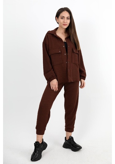 Jakarlı Kapitone İkili Takım - Kahverengi-kahverengi Kahverengi