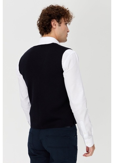 Erkek V Yaka İnce Triko Yelek Lacivert Lacivert