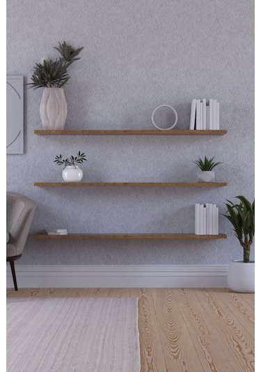 Yankı-BYEG 100 cm 3lü Safir Meşe Mdf Duvar Rafı Gizli Bağlantı Kitaplı