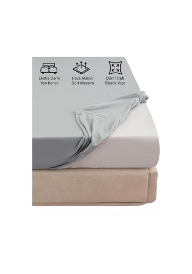 Ranforce Gri Pamuklu Tek / Çift Kişilik Battal Tam Kenar Lastikli Çarşaf 14 Renk Fıtted Gri