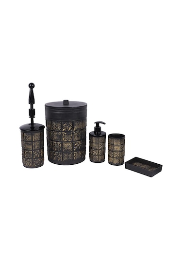 Sağlam Plastik Tria Banyo Çeyiz Seti 5 Parça Siyah Diğer