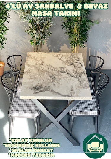 Beyaz 70x110 Cm X Ayak Masa Ay Sandalyeli Masa Takımı