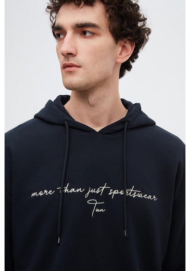 Twn Relaxed Fit Lacivert Nakışlı 3 İplik Kapüşonlu Sweatshirt 3ece24ort0493 101