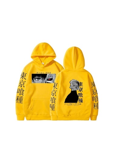 Novahub Anime Tokyo Ghoul Ken Kaneki Manga Hoodie Kazaklar Uzun Kollu Ken Kaneki Karikatür Rahat Moda Kumaş Kazak Kazak Tops Sarı - Xs Sari