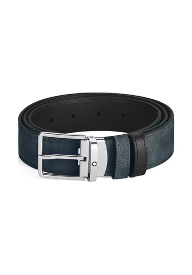 Montblanc Everyday Süet Siyah 35 Mm Çift Taraflı Deri Kemer 22100 Mavi