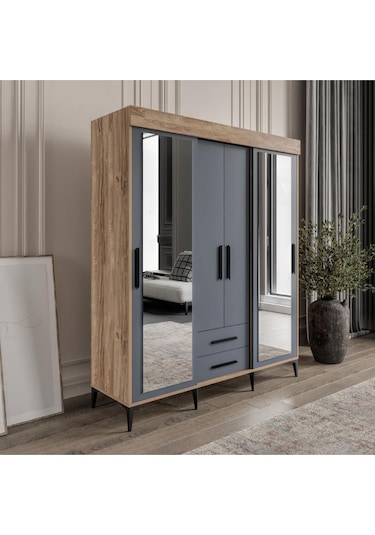 İzmir Cocuk Odası Takımı Tamamı Mdf Aynalı 3 Parça Antrasit - Flora