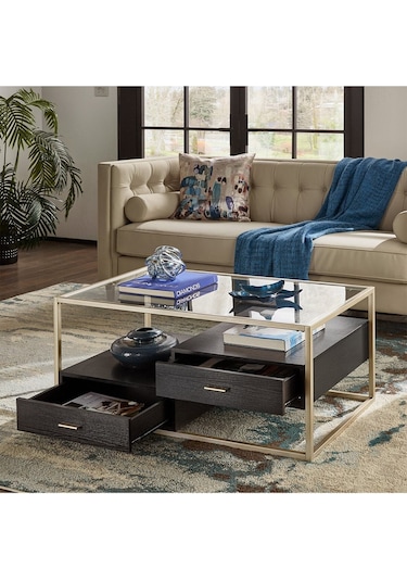 Faye Gold Metal Ahşap&cam Orta Sehpa