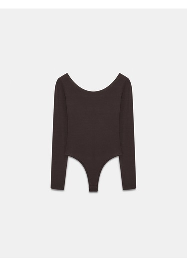 Dilvin 32776 Oval Yaka Bodysuit-koyu Kahve