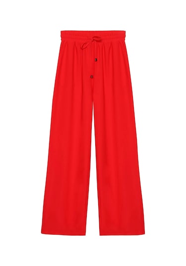 Olla Collection Beli Lastikli Bol Paça Pantolon Sax Kırmızı