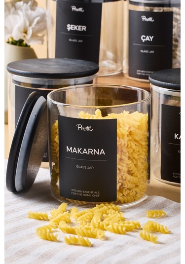 Laura 6'lı Siyah Ahşap Kapak Cam Kavanoz 750 Ml 10x10 Cm 16 Adet Etiket Hediyeli Seffaf Şeffaf