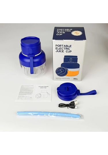 Elmpaly Mavi Usb Şarjlı Portatif Elektrikli Meyve Sebze Sıkacağı Blender 224 55 Galon