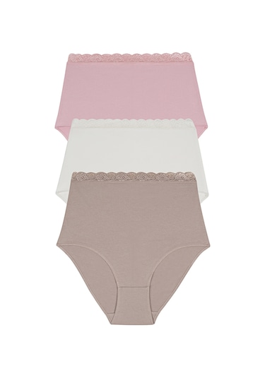 Suwen 3lü Paket Pamuklu Yüksek Bel Slip Külot St0040601b40 Ekru - Vizon - Pembe