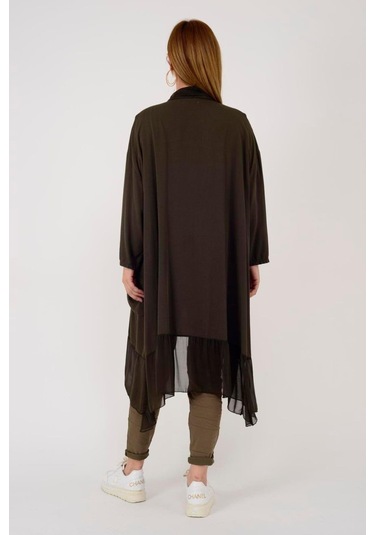 Italyan Ipek Detaylı Oversize Kaftan & Bluz-8711 Koyu Kahve
