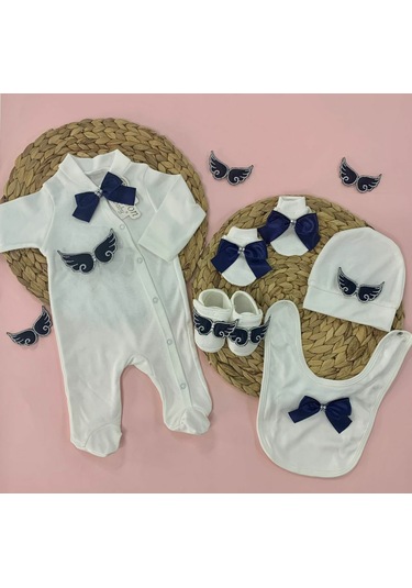 Aykor Tekstil Erkek Bebek Tulum Set Yenidoğan Beyaz - Lacivert