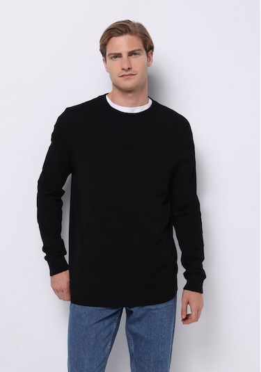 Colins Regular Fit Yuvarlak Yaka Jakarlı Erkek Siyah Kazak Cl1076884 Q1.v1 Blk Siyah