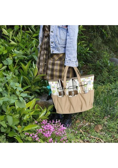 Pazly Çok Cepli Kaktüs Desenli Bahçe Aletleri Taşıma Çantası - Dayanıklı Kumaş Organizatör Kahverengi Kahverengi