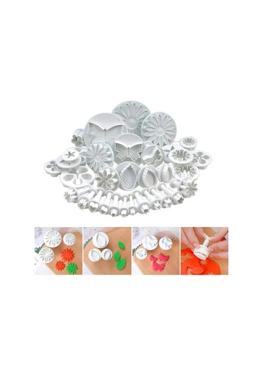 Honmex 33 Parça Gıda Grade Plastik Pasta Kalıbı Seti - Çiçek, Yıldız, Kalp Desenli Pasta Ve Kurabiye Kesici Beyaz