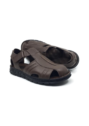 Taşpınar 302 %100 Hakiki Deri Ortopedik Erkek Yazlık Rahat Terlik Sandalet 40-45 Kahverengi