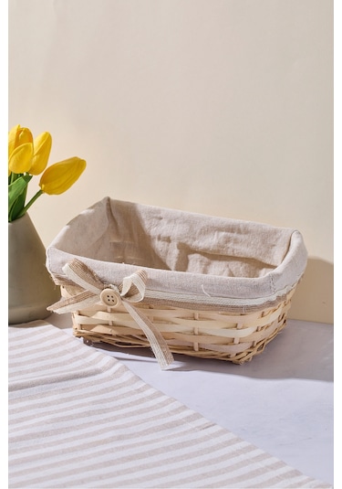 Salice Hasır Dikdörtgen Ekmek Sepeti 22x15x9 Cm Bej Bej