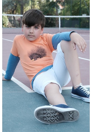 Uzun Kol Pamuklu Tişört Turuncu Mavi Punky Animals 2022-B-0006