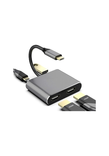 Platoon Pl-5580 4 İn 1 Type-c To 2x Hdmı + Usb+type-c Çevirici Dönüştürücü