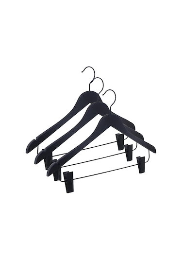 Nyn Ahşap Askı Şık M-001 Mandallı Gömlek Etek Askısı Siyah Renk 6 Adet