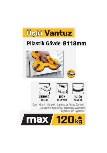 Sgs946 - 120 Kg Üçlü Plastik Gövde Cam Seramik Fayans Ahşap Tutma Taşıma Vantuzu 12cm + 12cm + 12cm