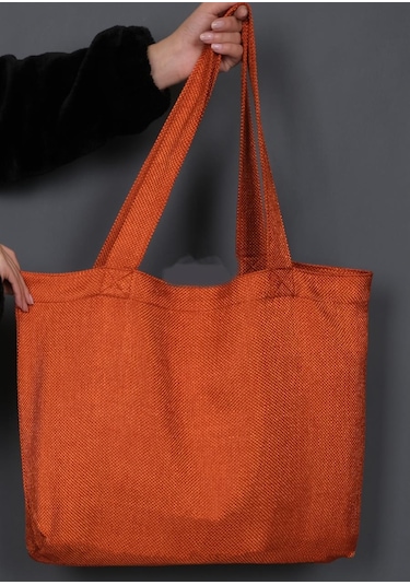 Hasır Dokulu Körüklü Kadın Kol Ve Omuz Çantası Turuncu-1414