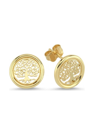 Sembol Gold Altın Hayat Ağacı Küpe Çivili İtalya