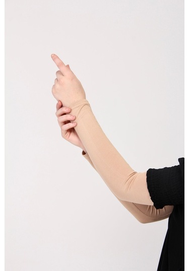 Likralı Kaymayan Kurtarıcı 1 Çift Tesettür Kolluk Bej