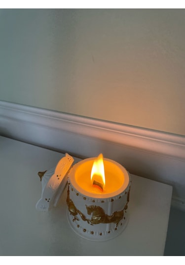 Atlı Karınca Dekoratif Tabak & Kase Wax Mumu Altın - Beyaz