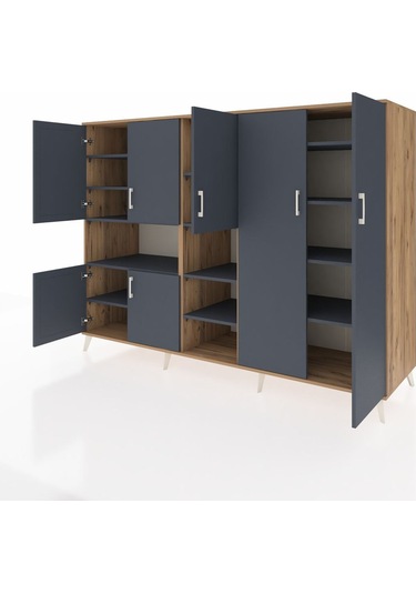 Kronos Dolap 13 Raflı 7 Kapaklı 220x59x163 Çam-antrasit Çam-antrasit