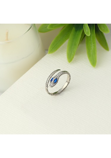 Zanaatsilver Gümüş Rodyum Kaplama Mavi Gözlü Yılan Modeli Yüzük