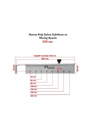 Hassas Kulp Delme Sabitleme Ve Montaj Aparatı 224 Mm