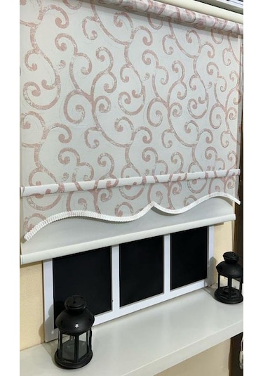 Çift Mekanizmalı Desenli Tül Stor Perde Pembe Baskı Stb-106